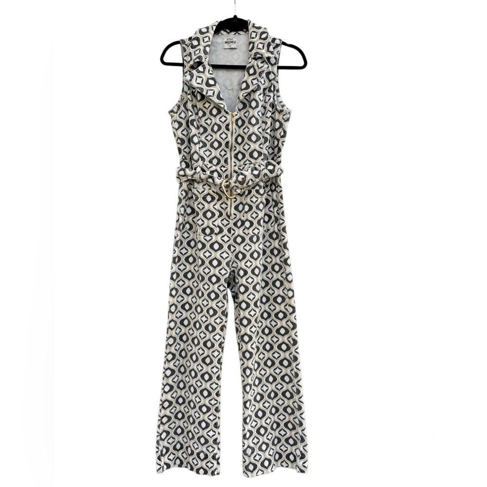 Show Me Your Mumu Jacksonville Cropped Geo Denim Jumpsuit Size Medium - Picture 8 of 13